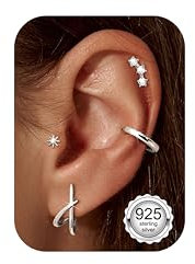 LOLIAS 4 Pairs Silver Earrings for Women 925 Sterling Silver Stud Earrings Trendy Silver Hoop Earrings Simple Minimalist CZ Diamond Hypoallergenic Stud Earring for Multiple Piercings