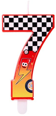 Födelsedagsljus med Racingtema, Rött Rutigt Sifferljus med Blixtar och Bilhjulsmönster för Födelsedagsfest Babyshower Racingbilstemafest Dekoration(Nummer 7)