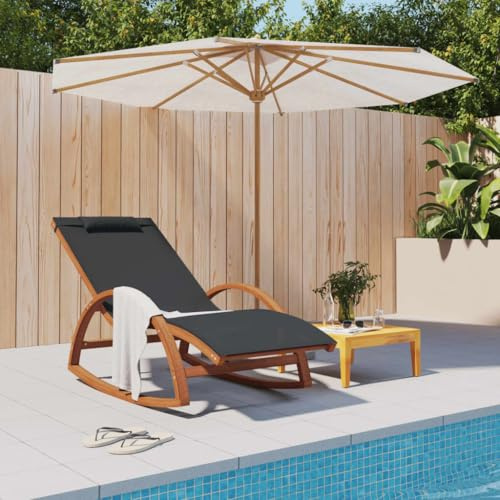 Qnhdfrt Schaukelliege Grau aus Textilene und massivem Pappelholz – Outdoor Relaxliege für Garten, Balkon und Strand