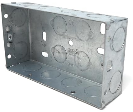 Double Metal Back Box 35mm Depth Steel Electrical Pattress Wall Box Flush-Mount Housing for Double Sockets & Switches With Earth Terminal (1)