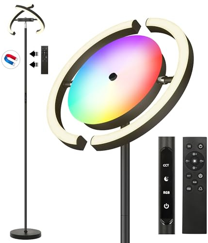 OTREN LED Stehlampe Wohnzimmer, RGB Deckenfluter LED, 3000K-6000K Stehleuchte Dimmbar mit Fernbedienung&Touch Steuerung für Schlafzimmer, Büro,28W,182CM