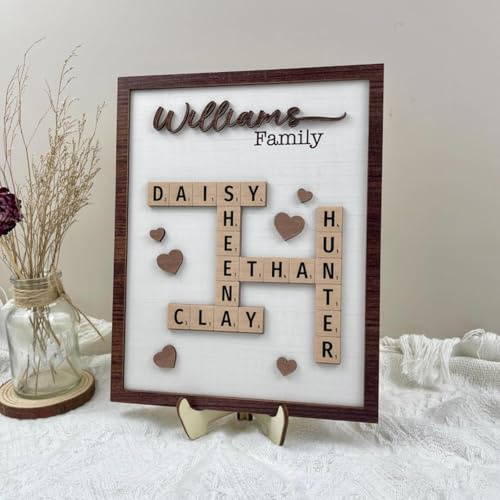 Personalisiertes Kreuzworträtsel-Puzzle-Wanddekoration, Scrabble-Buchstaben, Fliesendruck, individueller Nachname, Holzschild, Geschenke für Mama, Papa, Familie, Geburtstage, Weihnachten (25,4 x 30,5
