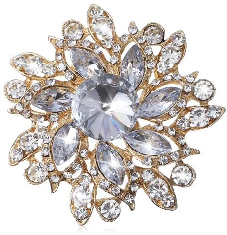 Broches en forme de fleur pour femme avec strass en verre avec accents dorés, grandes épinglettes florales élégantes et vintage en cristal de tournesol pour robes, chapeaux, sacs, vêtements, bijoux