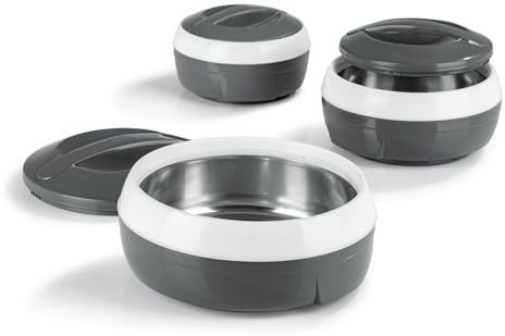 GOURMETmaxx Set di 3 ciotole termiche con inserto in acciaio inox | ciotole isolate a doppia parete | mantiene caldo o freddo fino a 4 ore | 550 ml, 800 ml e 1300 ml | lavabile in lavastoviglie