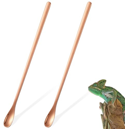 HOMSFOU Lot de 2 Cuillères à Nourrir pour Reptiles 19 Cm en Acier Inoxydable Rose Doré, Cuillères Porte-Nourriture pour Lézards et Petits Animaux, Adaptées à L’Alimentation Humide