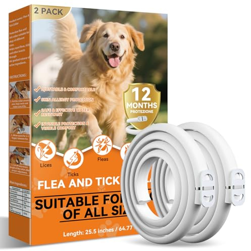 Collier Anti Puces pour Chien, Réglable et Imperméable avec Protection Naturelle, 65 cm Adapté à Toutes Les Tailles, Protection Efficace Pendant 12 Mois (2 Pack)