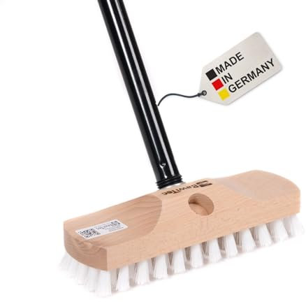 BawiTec Qualitäts Schrubber Schrubberbürste 22 cm Teleskopstiel stufenlos verstellbar weiße Harte ppn-Borsten Scheuerbürste Stiel Schrubberbesen mit Gewindeeinsatz für Haushalt,Küche,Bad,Werkstatt
