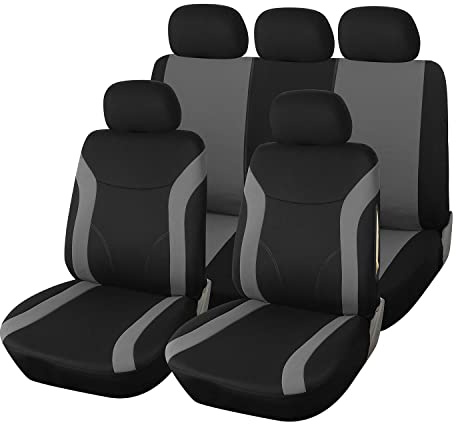 upgrade4cars Housse deSiege Voiture Universelle Gris Noir | Ensemble de Housses Siège Auto Universel | Couvre Sieges pour Avant et Arrière | Accessoires Tuning Interieur