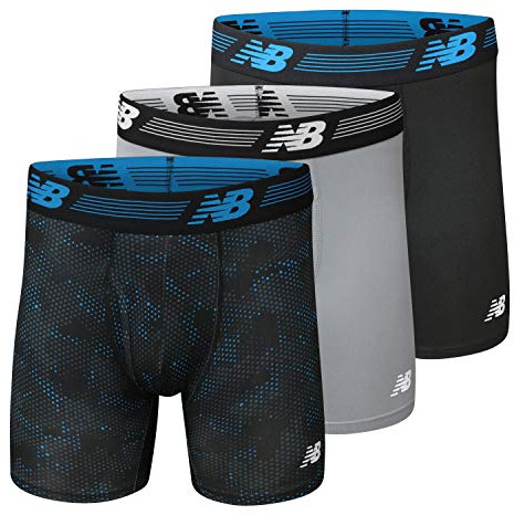 New Balance Men's 6 Boxer Brief Trunk Underpants Fly Front with Pouch (3 Pack), Black/Steel/Ghost Camo, X-Large