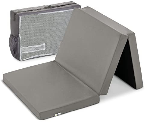 hauck Faltmatratze für Kinderreisebetten mit Tragetasche 120x60x5 cm, Klein Zusammenklappbar, Kompatibel mit Dream N Play Plus, Sleep N Play Go Plus, Play N Relax Center (Sleeper, Grey)