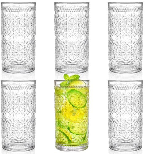 Bekith 6 Pack 360ml Romantic Water Glasses, Premium Drinking Glasses Tumblers for Beverages, Beer, Refreshments, Vintage Glassware Set for Dinner Parties, Bars, Restaurants