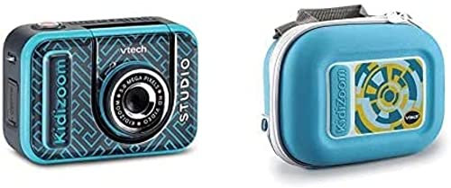 VTech KidiZoom Studio Blue, Video Camera for Children with Fun Games, Gift for Boys and Girls from 5 Years + & Kidizoom Camera Case, Portable Hard Case, Suitable for kids from 3, 4, 5+ Year Olds, Blue