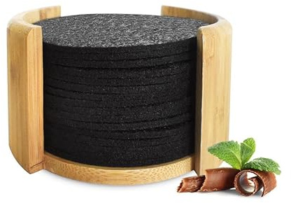 Sendez 16er Set runde Filzuntersetzer mit Aufbewahrungsbox grau 10 cm Durchmesser Tischuntersetzer für Gläser Tassen Becher stilvoll und langlebig