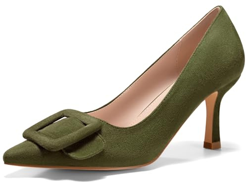 Women's Pointed Toe Pumps Slip on Elegant Wedding Pumps Comfortable Stiletto Heels with Square Buckle