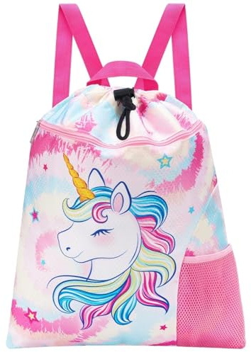 WAWSAM Zaino a Coulisse per Bambini Unicorno - Palestra Sacca per Ragazze Impermeabile Sportiva Sacca Zaino per Sport Scuola Spiaggia Viaggioper Palestra per Piscina Yoga Sacche