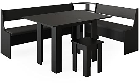 Vicco Groupe de banquettes d'angle Roman, Noir, 210x150cm avec Table, adapté à Une Installation d’Angle dans Les Cuisines et Les salles à Manger