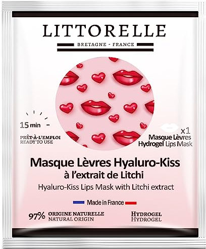 Lychee Feuchtigkeitsspendende, Aufpolsternde und Anti-Aging Lippen Maske – Hydrogel Lippenpads mit 97% natürlichen Inhaltsstoffen - Made in Frankreich –Weiche und geschmeidige Lippen