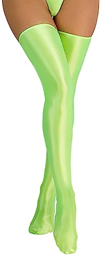 Women's Sheer Reflective Shiny Silk Pantyhose Flash Oil Bright Shaping Dance Stockings Tights Comfy Shimmery Hold Up Thigh High Socks Green
