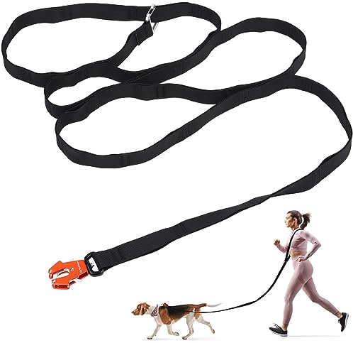 UpWallYoga Heavy Duty Hands-Free Service Dog Leash - 10ft Double-Layered Woven Strap, Frog Clip in Front, D-Ring in Back, Adjustable for Large and Medium Dogs for Walking and Running