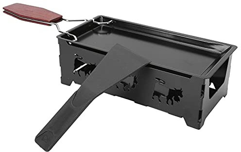 Cheese Raclette Grill, Cheese Melter Pan Non Stick Rotaster Baking Tray Stove Set Carbon Steel Cheese Baking Tray with Spatula Mini Cheese Grill Pan Wooden Handle Home Kitchen Barbecue Tool