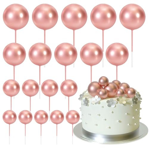 ASTARON 20 Pcs Ball Cake Topper Decorations Mini Balloons Cake Topper Sticks Rose Gold Balls Cake Picks for Wedding & Birthday