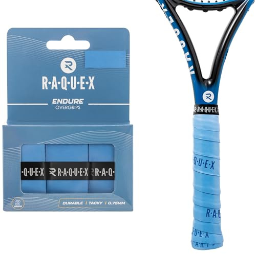 Raquex Ruban de surgrip pour Raquette Endure de Lot de 3 Rubans surgrips pour Raquettes, épaisseur 0,75 mm - Antidérapant pour Raquette de Tennis, Badminton, Squash, Padel (Bleu Royal)