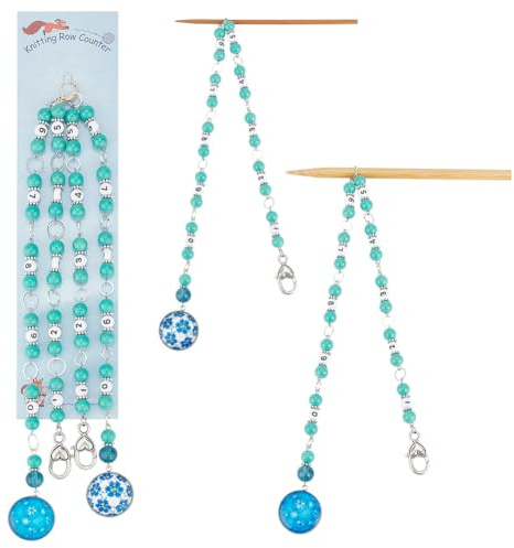 NBEADS 2 Pcs Glass Pendant Knitting Row Counter Chains, Number Beads Acrylic Stitch Markers Row Counting Accessories for Knitting Crochet Tracking Project Progress