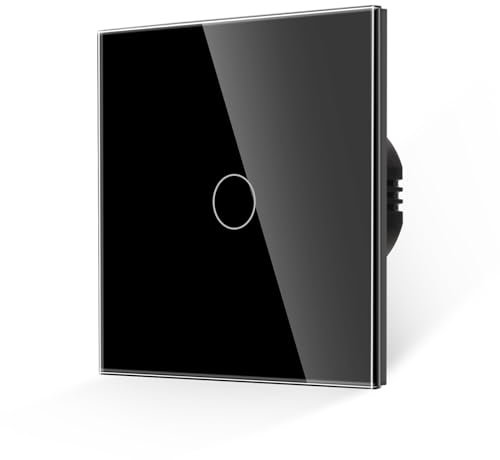 JIMEIDA Touch Light Switch 1 Gang 1 Way Tempered Black Glass Panel Wall Switch and Screwless Glass Plate with LED Backlight,No Neutral Wire Required,500W,AC 240V
