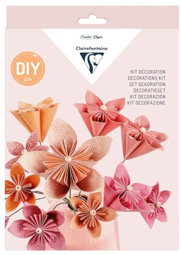 Clairefontaine 97714C - Kit Origami Bouquet de 12 Fleurs - 60 Feuilles 70g/m² dans 4 formats - 1 Pas-à pas - Activité Loisirs Créatifs