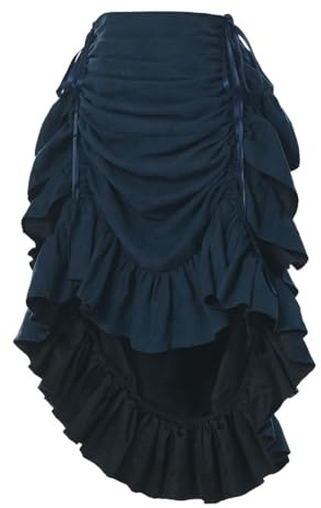 GRACEART Kvinnor viktoriansk steampunk-kjol justerbar volang gotisk vintage kjol halloween outfit medeltida vampyrdräkt, Mockablandning (mörkblå), M