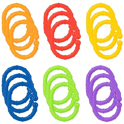 Nuby Linkables - Multicolour Car Seat Toy and Baby Stroller Accessories - Versatile | Easy to Clean | Sensory Development (Pack of 18)