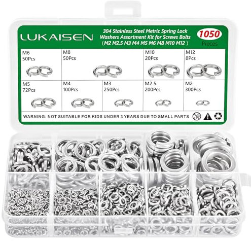 Rondelles Metal, 1050 Pièces Rondelle Inox, rondelles plates et rondelles de sécurité Acier Inoxydable 304, Penny Rondelles, Joint Plat pour Vis et Boulons - M2 M2.5 M3 M4 M5 M6 M8 M10 M12