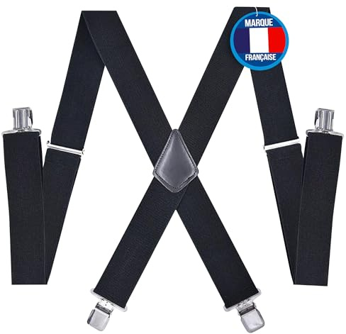 nedit Bretelles Homme Larges Réglable & Élastique [Société Française] | Bretelles Pantalon Ski - Bretelle 4 Clips avec Tissu de Qualité 3,5 cm d’Épaisseur - Ultra Résistantes