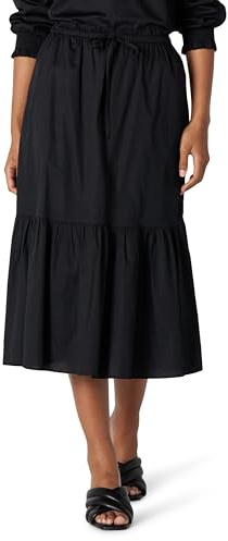 Amazon Essentials Falda Midi escalonada de satén de algodón de Talle Medio para Mujer (la Parte Superior se Vende por Separado), Color Negro, Talla L