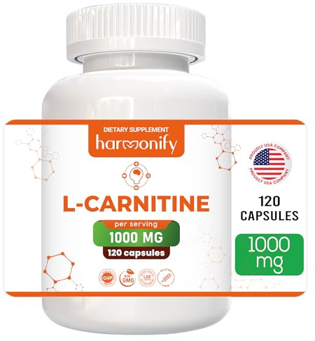 HARMONIFY L Carnitine Supplement 1000 mg per Serving, 120 Vegetarian Capsules & Pure Form, 60 Servings