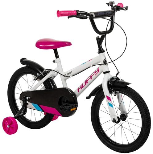 Huffy So Sweet 16-Inch Girls’ Bike, Removable Stabilisers, Dual Caliper Brakes, Adjustable Seat, Comfort Padded Saddle, Durable Frame, Ideal for Ages 4-6, Safe Kids’ Bicycle, Gloss White