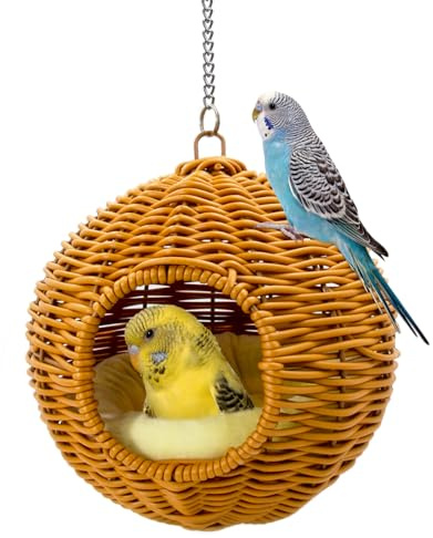 Jevnd Chewproof Steel Frame Bird Nest for Cage, Washable Small Bird Bed Hammock Hideout Lay Eggs Parakeet Nest Sleep, Parakeet Warm Bed House Hut for Lovebird, Canary, Budgie