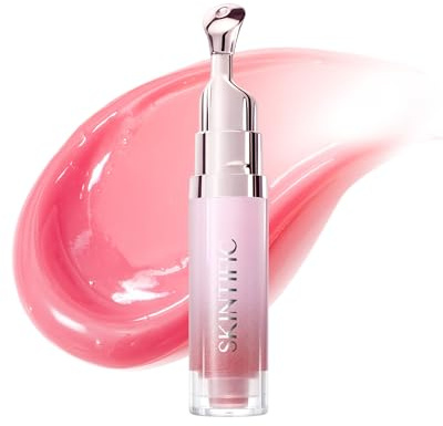SKINTIFIC Peptide Brightening Lip Serum, Hydrating & Plumping Tinted Lip Gloss, Moisturizing Lip Balm with Polypeptides & Squalane for Glossy Sheer, Smooth Lips(01 Baby Pink)