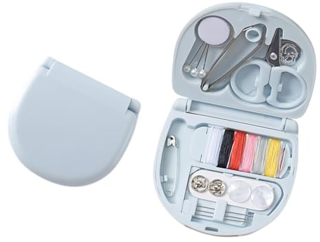 Mini Sewing Kit, Portable Needle and Thread Kits, Compact Travel Sewing Kit with Scissors, Thimble, Buttons, Safety Pins & More, Ideal for Home and Emergency Repairs (1Pcs Blue)