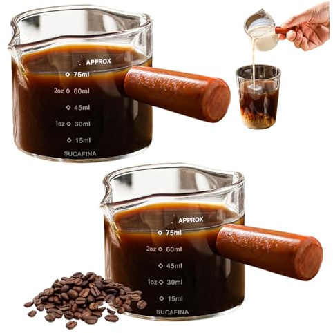 Obelunrp Tasse à mesurer à l'espresso, 2pcs 100 ml de café en verre tasses de mesure avec échelle et poignée, verre expresso avec doubles becs pour le café la maison