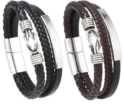 HTTDSLF Pulsera de Cuero para Hombre, Pulsera de Cuero Trenzado para Hombre, Regalo para Hombres, Regalo de Cumpleaños para Hombres, 21 Centimeters