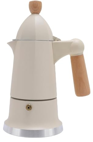 WOHPNLE Stovetop Coffee Maker, 3 Cups Single Valve Expresso Machine Aluminum Alloy Percolator Coffee Maker Pot with Wooden Handle for Home Use (White)