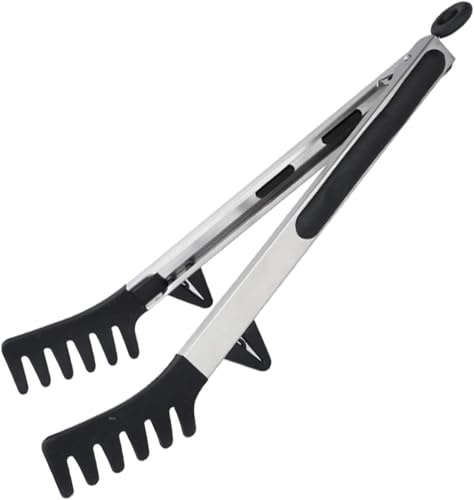 Upgraded 12inch Silicone Spaghetti Spoon & Pasta Tong,Non-stick Sturdy Pasta Fork with Teeth,Stainless Steel Handle Spaghetti Tong, Food Clip for Spaghetti Noodles,Server Spoon for Cooking and Serving