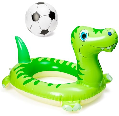 YINGENIVA Anello da nuoto per bambini, con dinosauro, per bambini, gonfiabile, per piscina e calcio, spiaggia, per feste, 3-12 anni, verde
