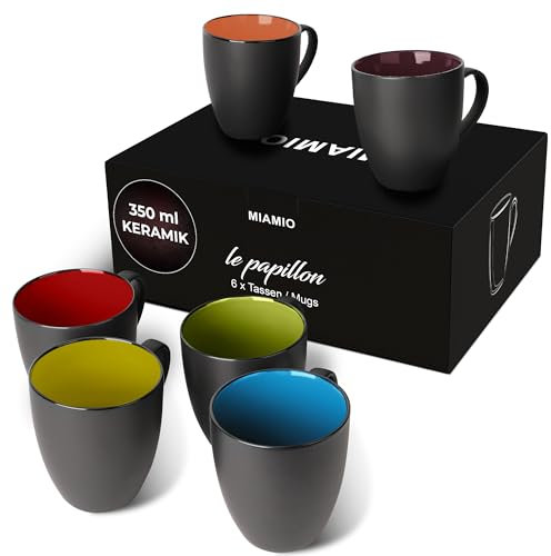 MIAMIO - 6 x 350 ml Kaffeetassen/Kaffeebecher Set - Tassen Set 6er Modern - Le Papillon Kollektion (Kaffeetasse (6x))
