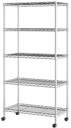 Seville Classics Drahtregal mit 5 Etagen, 5-stöckig, 76,2 cm B x 35,6 cm T (neues Modell), verchromt, beschichteter Stahl
