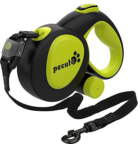 pecute Retractable Dog Lead 5.66M/18.6FT with Shock Absorbing Lead- Easy One Button Brake & Lock, 360° Tangle-Free Lead Non-Slip Handle for More Freedom and Protection