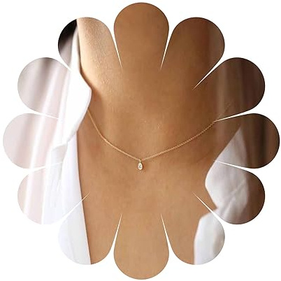 Yheakne Boho Minuscule cristal tour de cou or clair quartz pendentif collier minimal point CZ collier ras du cou simple collier de tous les jours collier de mariage bijoux pour femmes (or A)