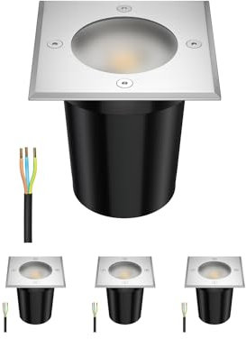 ledscom.de 4 pièces luminaire encastré de sol RELI pour l'extérieur, IP67, inox, givré, carré, 11 x 11cm incl. lampe LED 468lm blanc chaud