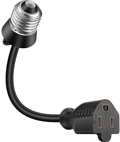 Feekoon 1 Pack 3 Outlet Light Socket Adapter, Convert E26/E27 Bulb Socket to 3 Prong Outlet with Extension Cord, Light Bulb Plug Adapter Converter Suitable for Outdoor Porch Garage Patio Use (Black)